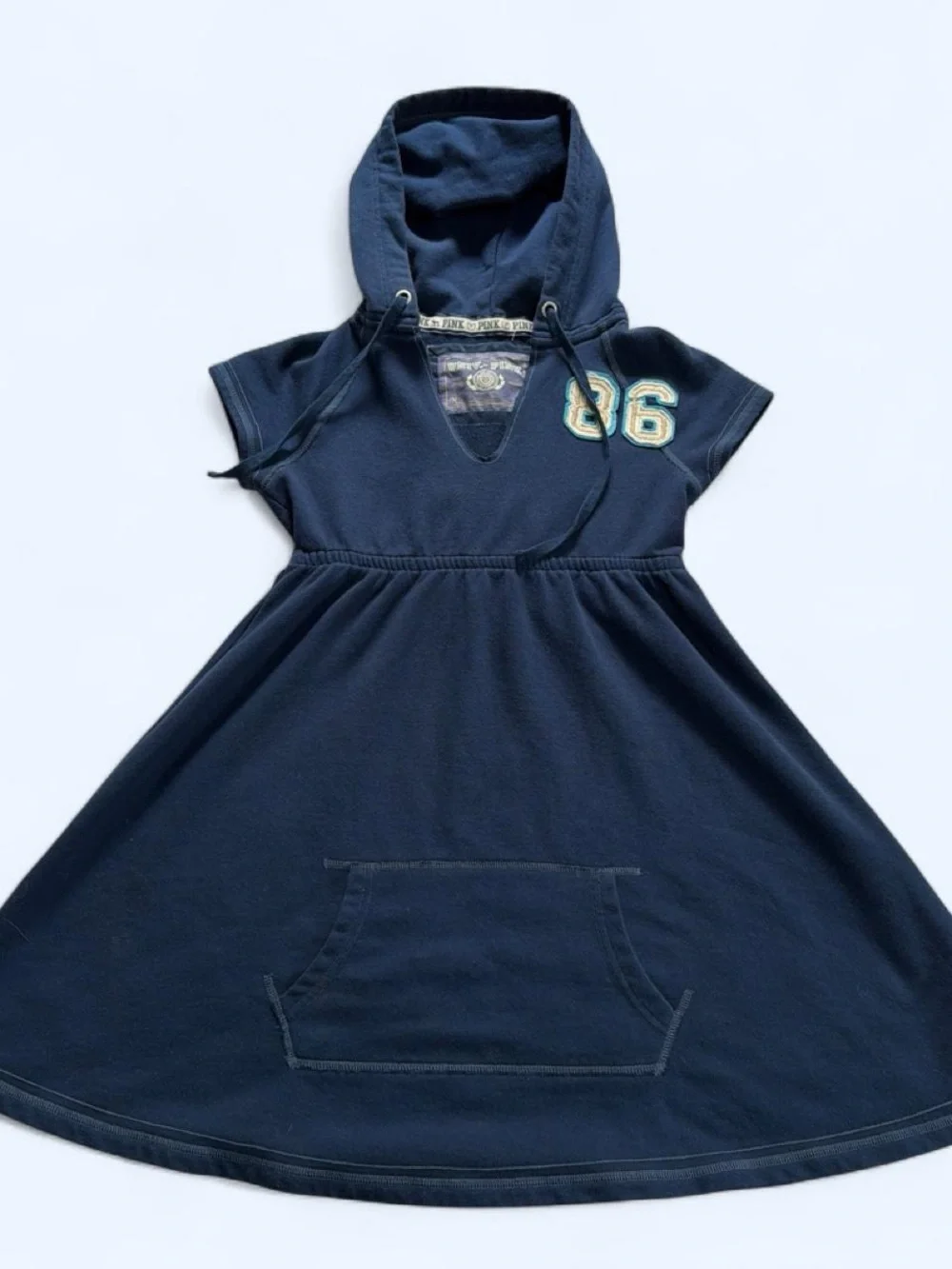 2008 Y2K Victoria's Secret Pink Navy Hooded Babydoll Dress with '86